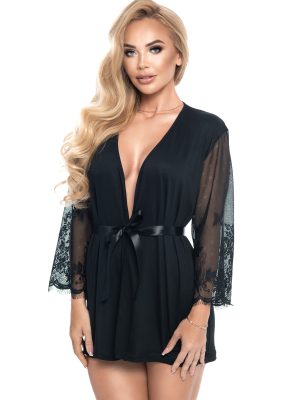 A unique black Irall Vida viscose dressing gown with beautiful, lace sleeves